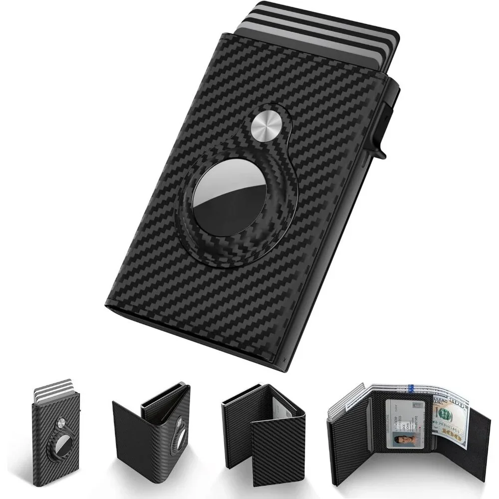 Mens Smart Wallet Card Holder for AirTag: Leather, Compatible with Apple Air Tag